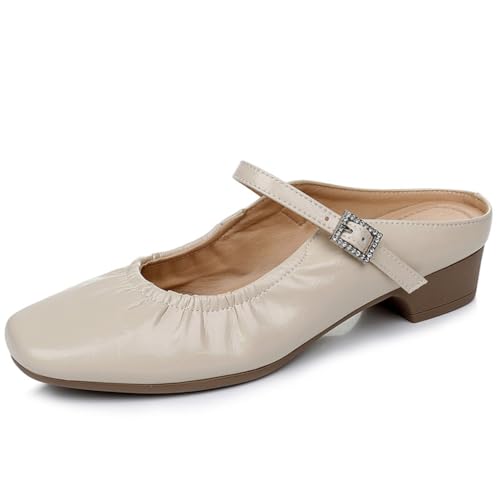 100junzidao Damen Flache Mary Jane Hausschuhe Flache Retro Temperament quadratischen Kopf mit Rock Schuhe Rhinestone Sweet Comfortable Non-Slip Wedding Banquet Schuhe von 100junzidao