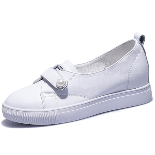 100junzidao Damen Flache Schwarze Schuhe mit Perlen Gepaart mit Modischen Sneakern Leder PU Sport Casual Boardschuhe Modisch Vielseitig Bequem Student von 100junzidao