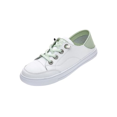 100junzidao Damen Flache Weiße Schuhe Runde Zehen Modisch Casual Schnürung Training Sneaker Bequem Atmungsaktiv Weiche Sohle Leichtgewicht von 100junzidao