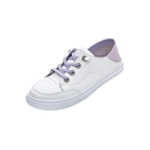 100junzidao Damen Flache Weiße Schuhe Runde Zehen Modisch Casual Schnürung Training Sneaker Bequem Atmungsaktiv Weiche Sohle Leichtgewicht von 100junzidao