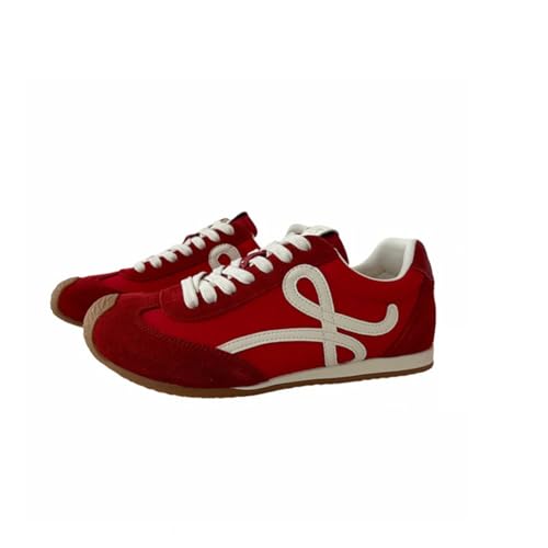 100junzidao Damen-Flachschuhe für das Training, modische Sneaker aus Wildleder mit stoßfesten Zehenkappen, leichte, Bequeme Freizeitschuhe Rot 38 von 100junzidao