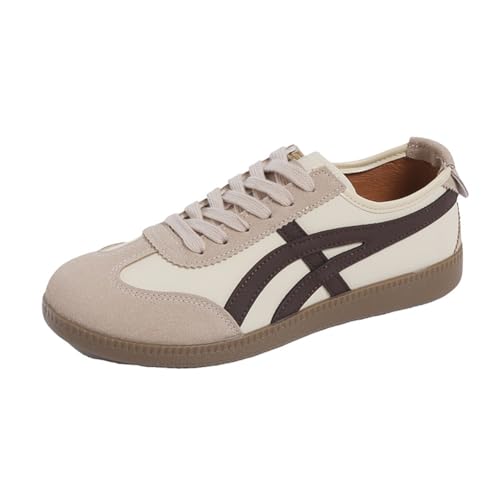 100junzidao Damen Flat Casual Schuhe Student Plattform Turnschuhe Bequeme vielseitige Schmutzfeste Gehschuhe rutschfeste Sohlen Beige 37 von 100junzidao