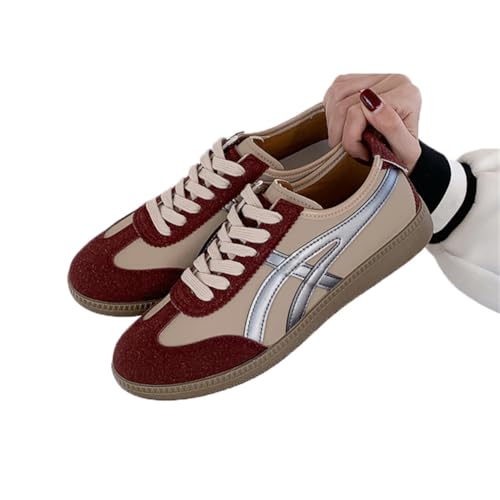 100junzidao Damen Flat Casual Schuhe Student Plattform Turnschuhe Bequeme vielseitige Schmutzfeste Gehschuhe rutschfeste Sohlen Rot 37 von 100junzidao