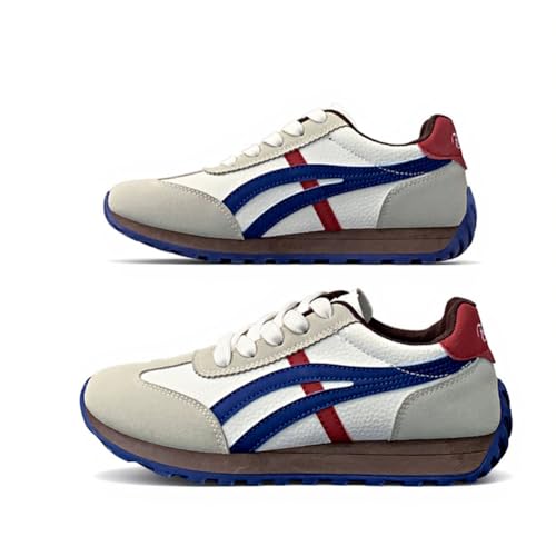 100junzidao Damen-Freizeitschuhe Plateausneaker mit Farbblock-Design 3 cm Absatz Flache Bequeme Wanderschuhe Blau 39 von 100junzidao