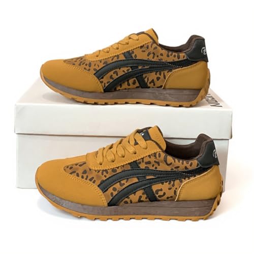 100junzidao Damen-Freizeitschuhe Plateausneaker mit Farbblock-Design 3 cm Absatz Flache Bequeme Wanderschuhe Gelb 37 von 100junzidao