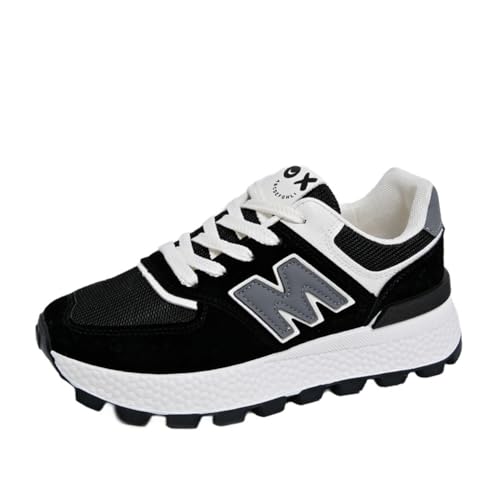 100junzidao Damen-Freizeitschuhe mit Dicker Sohle, atmungsaktive Mesh-Laufschuhe, weiche Sohle, Klassische Trainingsschuhe, höhenverändernd, schlank Schwarz 38 von 100junzidao