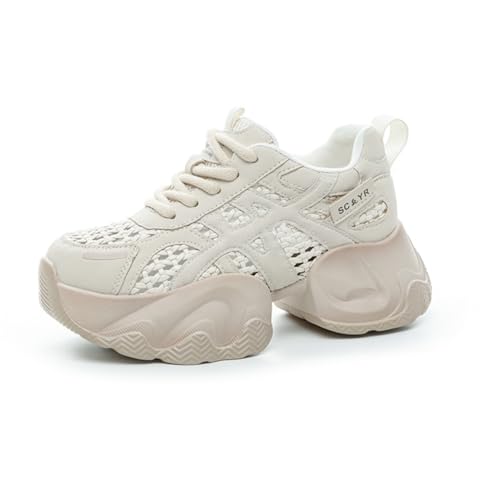 100junzidao Damen Gewebesneaker Dicke Sohle Wachstumsschuhe Casual Laufschuhe modische vielseitige Trainingsstiefel Lederoberfläche Weiß 39 von 100junzidao