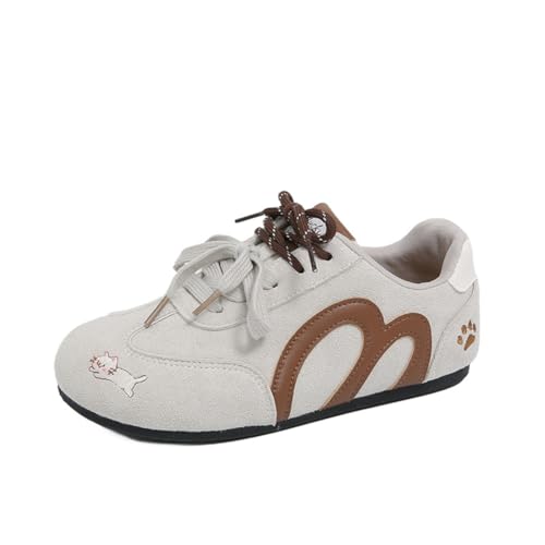 100junzidao Damen-Herbst-Retro-Laufschuhe im koreanischen Stil mit Kreuzriemen-Design Bestickte Plateau-Sneakers Atmungsaktive Freizeitsportschuhe Beige 37 von 100junzidao