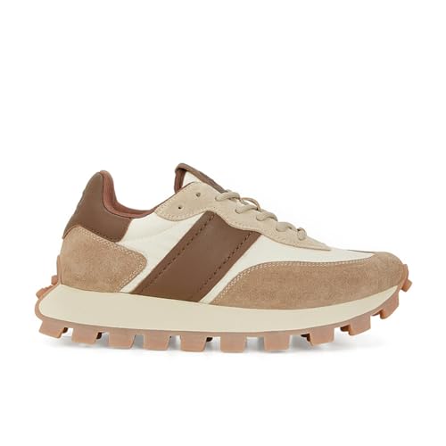 100junzidao Damen-Laufschuhe mit Farbblock-Design und weicher Plateausohle, Freizeitschuhe, modische Trainings- und Walking-Schuhe aus Wildleder mit Farbblock-Design Braun 38 von 100junzidao