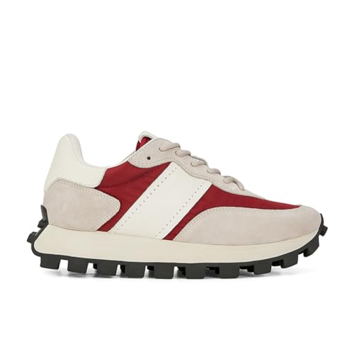 100junzidao Damen-Laufschuhe mit Farbblock-Design und weicher Plateausohle, Freizeitschuhe, modische Trainings- und Walking-Schuhe aus Wildleder mit Farbblock-Design Rot 35 von 100junzidao