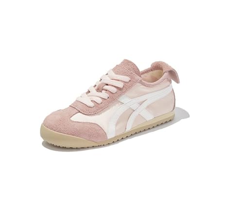 100junzidao Damen-Leder-PU-Retro-Laufschuhe Atmungsaktive Flache Sohle Freizeitschuhe Klassische Sport-Trainingsschuhe Frühjahr/Sommer-Kollektion Rosa 35 von 100junzidao