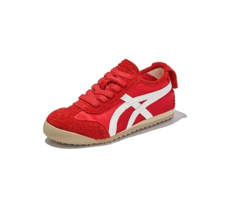 100junzidao Damen-Leder-PU-Retro-Laufschuhe Atmungsaktive Flache Sohle Freizeitschuhe Klassische Sport-Trainingsschuhe Frühjahr/Sommer-Kollektion Rot 37 von 100junzidao