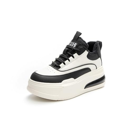 100junzidao Damen-Ledersneaker Modische Luftkissen-Plateauschuhe Hunderte von lässigen Wanderschuhen 7 cm Höhenverstärkung Geeignet für kleine Personen Schwarz 37 von 100junzidao