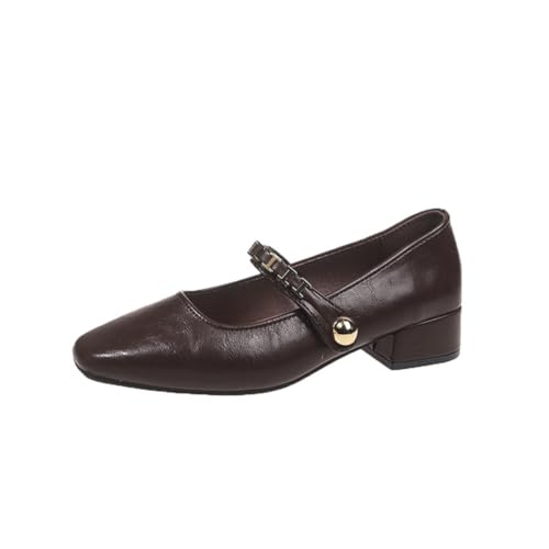 100junzidao Damen Mary Jane Ballerinas rutschfest Flacher Absatz und Quadratische Spitze Weiche Sohle Bequeme Pendlerschuhe für Büro und Alltag von 100junzidao