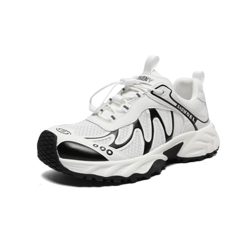 100junzidao Damen Mode Sneaker mit Plateausohle lässig leicht Schnürung klassisch Leder Walking Schuhe Dicke Sohle Mesh atmungsaktiv bequem Tennis Laufschuhe Schwarz 38 von 100junzidao