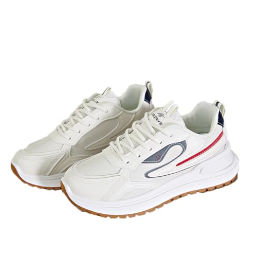 100junzidao Damen-Modische Sneaker Klobige Sohle Plateausohle Training Erhöhen die Körpergröße Leicht Board-Schuhe Temperament Hundred Sports Fitness Jogging Einzelschuhe Weiß 38 von 100junzidao
