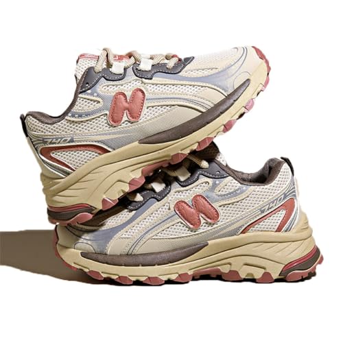 100junzidao Damen-Patchwork-Sneaker Bunte atmungsaktive Schnür-Laufschuhe Vielseitig Modisch Daddy Weich Bequem Erhöhen die Körpergröße Rot 39 von 100junzidao