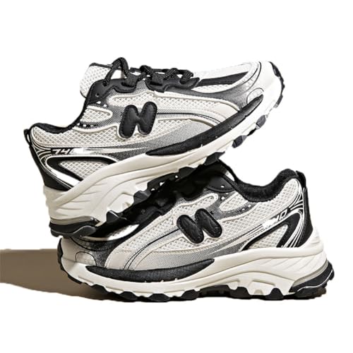 100junzidao Damen-Patchwork-Sneaker Bunte atmungsaktive Schnür-Laufschuhe Vielseitig Modisch Daddy Weich Bequem Erhöhen die Körpergröße Schwarz 38 von 100junzidao