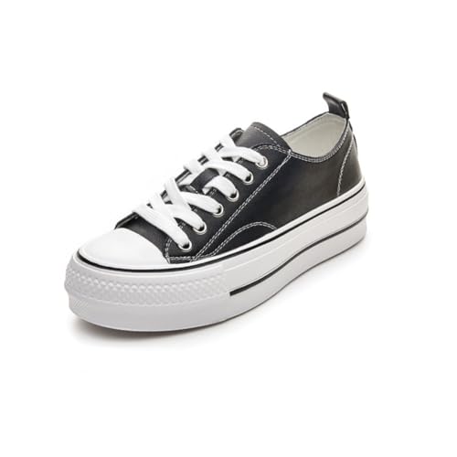 100junzidao Damen Plateau Casual Sneaker Low Cut Weiche Sohle Laufschuhe Leder Modisch Canvas Schuhe Outdoor Dating Fitness Walking Exercise von 100junzidao