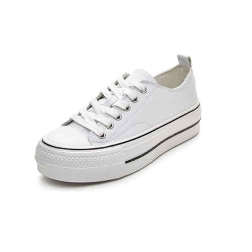 100junzidao Damen Plateau Casual Sneaker Low Cut Weiche Sohle Laufschuhe Leder Modisch Canvas Schuhe Outdoor Dating Fitness Walking Exercise von 100junzidao