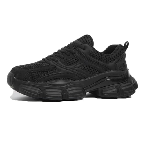 100junzidao Damen-Plateau-Mode-Sneakers Paar klobige Laufschuhe Jahreszeiten Leichtgewichtige Freizeitschuhe Bequem Hundert Einzelschuhe Schwarz 36 von 100junzidao