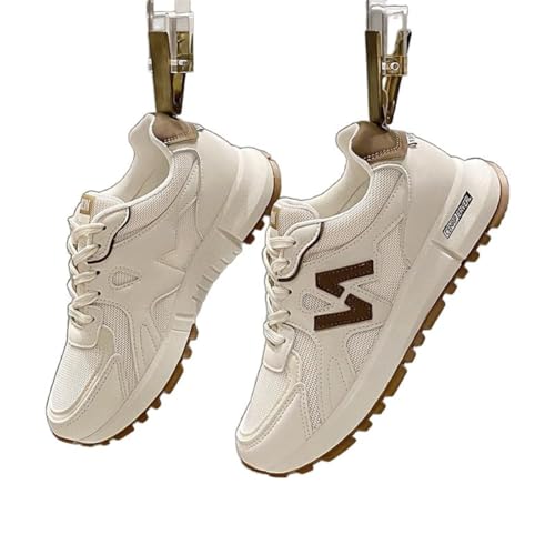 100junzidao Damen-Plateau-Sneakers Low-Top-Flach-Trainingsschuhe Runde Zehen Schnürschuhe Wanderschuhe Outdoor-Fitness-Workout-Jogging-Studentenschuhe Beige 36 von 100junzidao