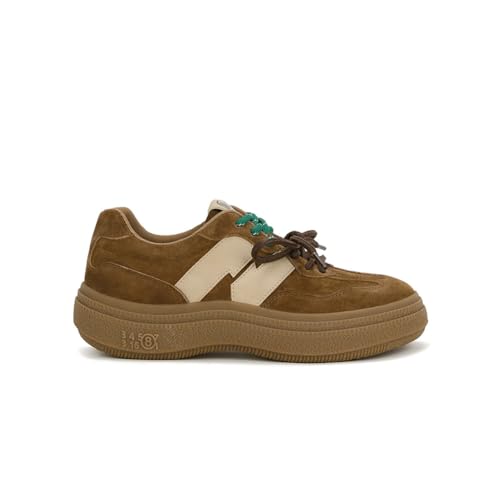 100junzidao Damen-Plateauschuhe Damen-Freizeitsportschuhe Samtleder Leichte, atmungsaktive Laufschuhe, Walking- und Fitnessschuhe Braun 38 von 100junzidao