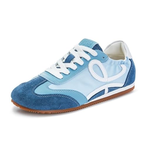 100junzidao Damen Plateauschuhe Flache Bequeme Freizeitschuhe mit Dicker Sohle Ballettschuhe Schnürschuhe Klassisch Vielseitig Atmungsaktive Tennis und Laufschuhe von 100junzidao