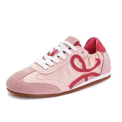 100junzidao Damen Plateauschuhe Flache Bequeme Freizeitschuhe mit Dicker Sohle Ballettschuhe Schnürschuhe Klassisch Vielseitig Atmungsaktive Tennis und Laufschuhe von 100junzidao