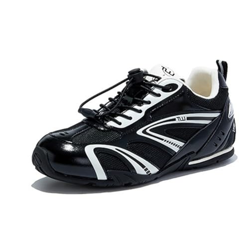 100junzidao Damen Plateauschuhe Vintage Leder Dicke Sohle Laufschuhe Sportschuhe Dad Schuhe Mesh Atmungsaktive leichte Bequeme Schnürschuhe Wanderschuhe von 100junzidao