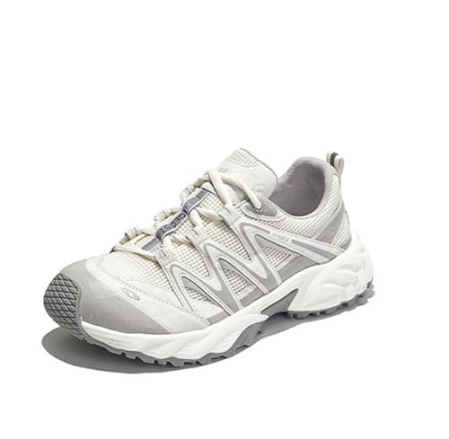 100junzidao Damen Plateauschuhe mit Dicker Sohle Wanderschuhe Flache leichte Mesh Schuhe Atmungsaktive Freizeitschuhe Erhöhte Klassische Bequeme Schnürschuhe Laufschuhe von 100junzidao