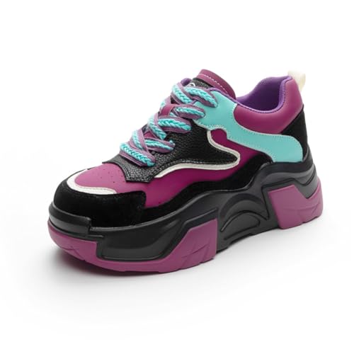 100junzidao Damen-Plateauschuhe mit Schnürung Mode-Freizeitschuhe rutschfest Leicht Gehschuhe Outdoor-Training Walking Fitness Rot 38 von 100junzidao