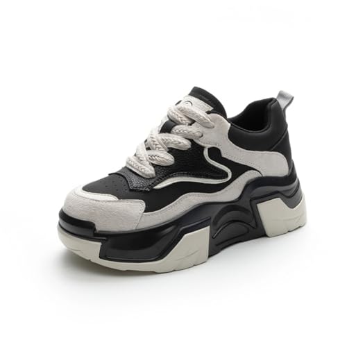 100junzidao Damen-Plateauschuhe mit Schnürung Mode-Freizeitschuhe rutschfest Leicht Gehschuhe Outdoor-Training Walking Fitness Schwarz 36 von 100junzidao