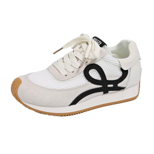 100junzidao Damen-Plateausneaker im koreanischen Ins-Stil Atmungsaktive Mesh-Freizeitschuhe 3 cm Absatzhöhe Schnürschuhe Wanderschuhe Beige 35 von 100junzidao