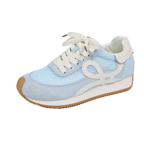 100junzidao Damen-Plateausneaker im koreanischen Ins-Stil Atmungsaktive Mesh-Freizeitschuhe 3 cm Absatzhöhe Schnürschuhe Wanderschuhe Blau 35 von 100junzidao