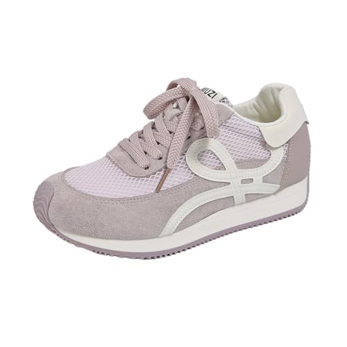 100junzidao Damen-Plateausneaker im koreanischen Ins-Stil Atmungsaktive Mesh-Freizeitschuhe 3 cm Absatzhöhe Schnürschuhe Wanderschuhe Rosa 35 von 100junzidao