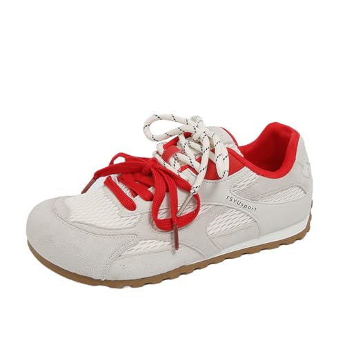 100junzidao Damen-Plateausneaker im koreanischen Ins-Stil Atmungsaktive Mesh-Freizeitschuhe 4 cm Dicke Sohle Schnürschuhe Alltagsschuhe Beige 35 von 100junzidao