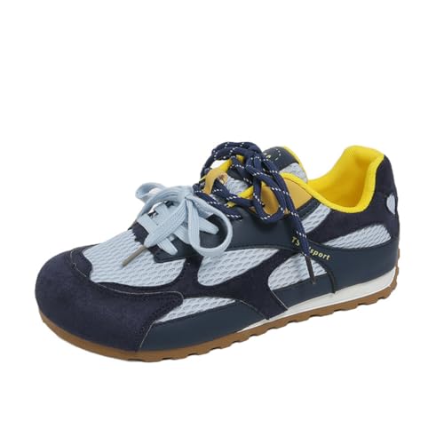 100junzidao Damen-Plateausneaker im koreanischen Ins-Stil Atmungsaktive Mesh-Freizeitschuhe 4 cm Dicke Sohle Schnürschuhe Alltagsschuhe Blau 35 von 100junzidao