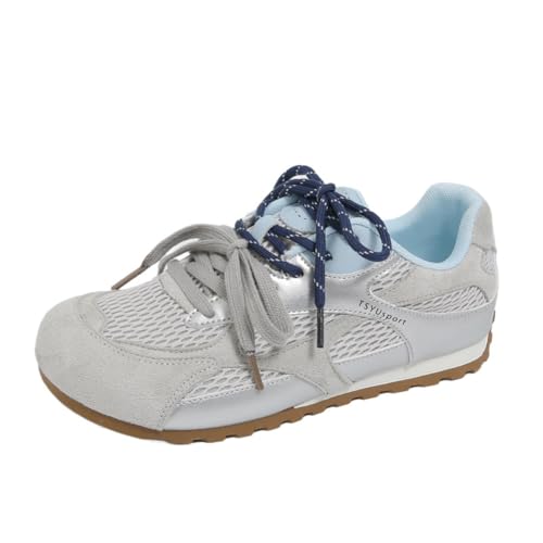 100junzidao Damen-Plateausneaker im koreanischen Ins-Stil Atmungsaktive Mesh-Freizeitschuhe 4 cm Dicke Sohle Schnürschuhe Alltagsschuhe Schwarz 38 von 100junzidao