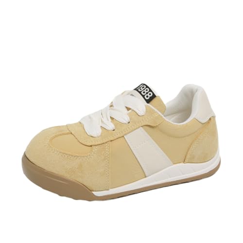 100junzidao Damen-Plateausneaker im koreanischen Ins-Stil Retro-Laufschuhe Atmungsaktive Mesh-Sportschuhe 3 cm Absatzhöhe Schnürschuhe Freizeitschuhe Gelb 35 von 100junzidao