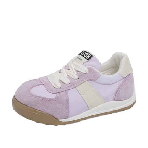 100junzidao Damen-Plateausneaker im koreanischen Ins-Stil Retro-Laufschuhe Atmungsaktive Mesh-Sportschuhe 3 cm Absatzhöhe Schnürschuhe Freizeitschuhe Lila 35 von 100junzidao