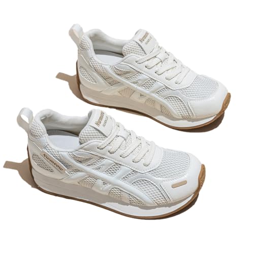 100junzidao Damen Plateform Sneakers aus Echtleder Plateausole Bequeme Wanderschuhe Kreuzriemen-Design Fußgewölbeunterstützung Freizeit Mode von 100junzidao
