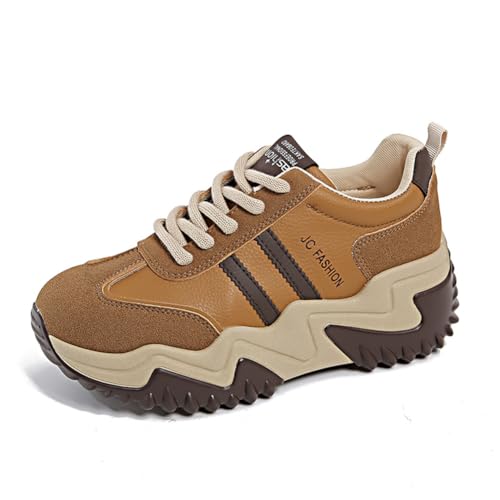 100junzidao Damen Plattform Sneakers Casual Training Laufschuhe Anti-Rutsch Sohle Bequeme 6cm Höhe Alle Saison Einzelschuhe Braun 39 von 100junzidao