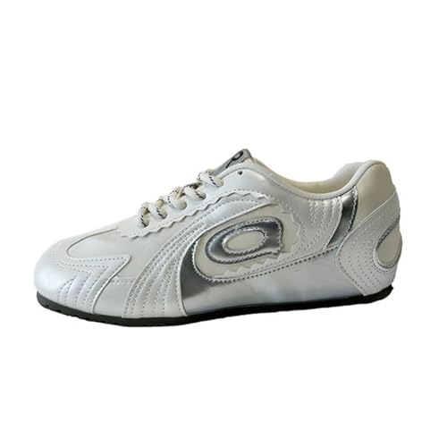 100junzidao Damen Retro Farbblock-Sneaker Leder PU Flache Trainings-Sneaker Casual Schuhe Turbo Design Modische Arbeit Studenten-Sneaker fürs Gehen Silber 39 100junzidao Damen Retro Farbblock-Sneaker Leder PU Flache Trainings-Sneaker Casual Schuhe Turbo Design Modische Arbeit Studenten-Sneaker fürs Gehen Silber 39 von 100junzidao