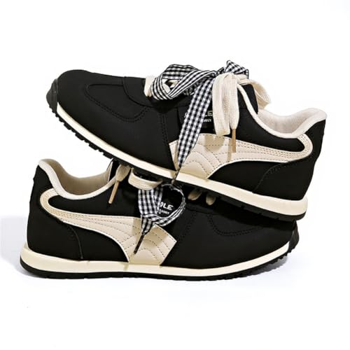 100junzidao Damen-Retro-Laufschuhe Plateausneaker im koreanischen Ins-Stil modische Sportschuhe Dicke Sohle Schnürschuhe lässige Schuhe Schwarz 39 von 100junzidao