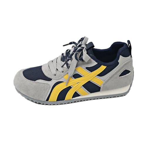 100junzidao Damen-Retro-Laufschuhe im koreanischen Ins-Stil Freizeitschuhe 2,5 cm Plateau Schnürsenkel Bequeme Wanderschuhe Blau 36 von 100junzidao