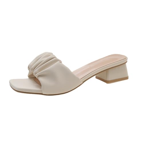 100junzidao Damen Schuhe mit hohem Absatz Hunderte Bequeme rutschfeste Flache Partyschuhe Offene Zehenpartie Quadratisch Slipper Elegante Strand Slipper von 100junzidao