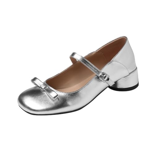 100junzidao Damen Shallow Mary Jane Schuhe Bow Runde Zehe Geschlossen Französisch Temperament Court Heels Flach Bequem Kleid Hochzeit Ballettschuhe Silber 38 100junzidao Damen Shallow Mary Jane Schuhe Bow Runde Zehe Geschlossen Französisch Temperament Court Heels Flach Bequem Kleid Hochzeit Ballettschuhe Silber 38 von 100junzidao