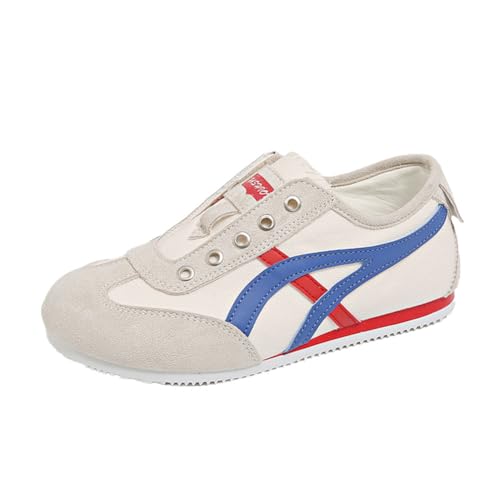 100junzidao Damen-Slip-On-Freizeit-Sneakers im Deutschen Trainingsstil mit Manschettendetail Plateau-Wanderschuhe Leicht zu tragende Bequeme Flache Schuhe Blau 39 von 100junzidao