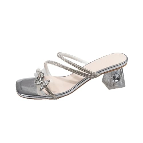 100junzidao Damen Slipper mit hohem Absatz Strasssteinchen Schmetterlingsverzierung Quadratische Zehenpartie Bequeme Flache Elegante Hochzeitsschuhe 100junzidao Damen Slipper mit hohem Absatz Strasssteinchen Schmetterlingsverzierung Quadratische Zehenpartie Bequeme Flache Elegante Hochzeitsschuhe von 100junzidao